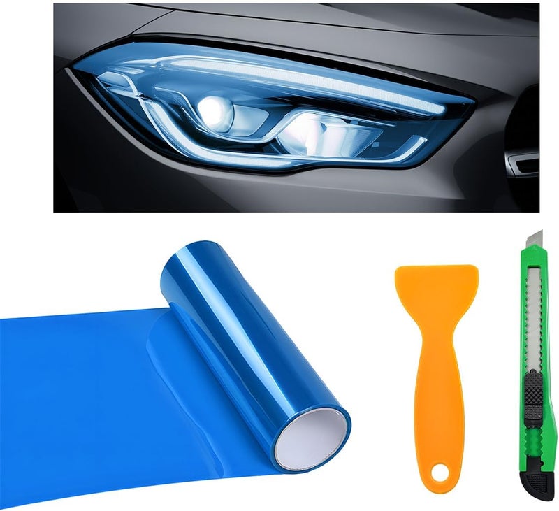 KVAEY Car Light Tint Film, 12×48 Inch Tint Vinyl Wrap Film Roll with Squeegee and Cutter, Self-Adhesive Film Sticker for Car Headlights Tail Lights Fog Lights, Car Accessories - Image 1